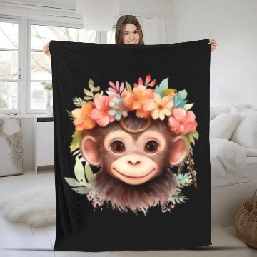 Discover Monkey Chimpanzee Jungle Animal Boho Floral Ape Fleece Blankets
