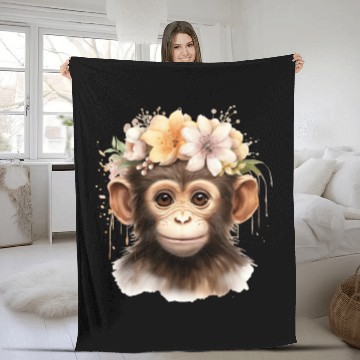 Discover Monkey Chimpanzee Jungle Animal Boho Floral Ape Fleece Blankets