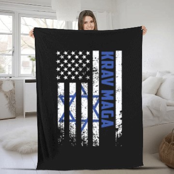Discover Krav Maga American USA Israel Flag Fleece Blankets