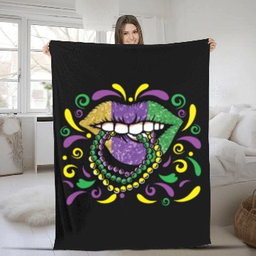 Discover Lips Beads Mardi Gras Fleece Blankets
