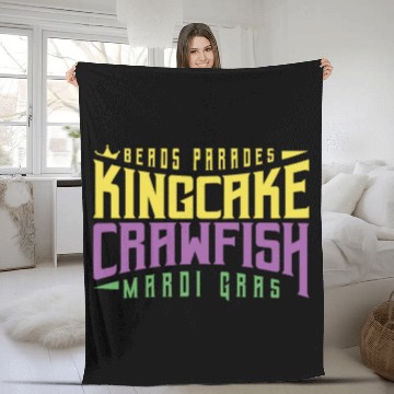 Discover Beads Parades Kingcake Crawfish Mardi Gras Fleece Blankets