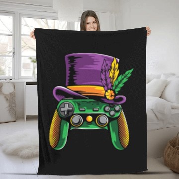 Discover Video Games Controller Mardi Gras Fleece Blankets