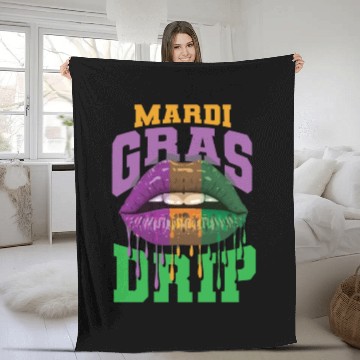 Discover Lips Mardi Gras Drip Fleece Blankets