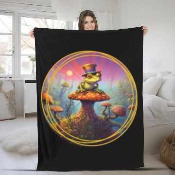 Discover Psychedelic Frog with a Hat Fleece Blankets