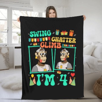 Discover Swing Chatter Climb I'm 4 Monkey Lover Kid 4th Fleece Blankets