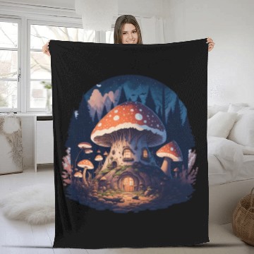 Discover Mushroom house Fleece Blankets