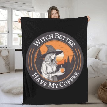 Discover witch drink coffee in sunset Fleece Blankets