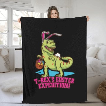 Discover Easter T-rex Dinosaur Easter Funny T-rex Easter Fleece Blankets
