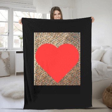 Discover Romantic Red Love Heart on Brown Dotted Background Fleece Blankets