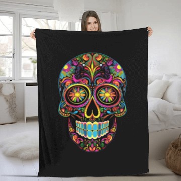 Discover Neon Sugar Skull: Jack Skellington Design Fleece Blankets