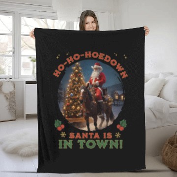 Discover Retro Western Christmas Tree Cowboy Santa Claus Fleece Blankets