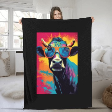 Discover Cow Colorful Farmer Fleece Blankets