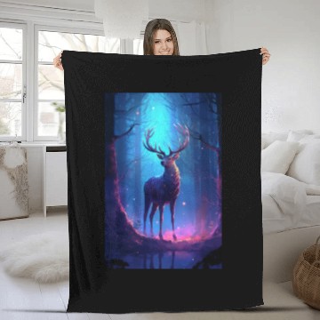Discover Deer In The Forest Mysterious Fleece Blankets