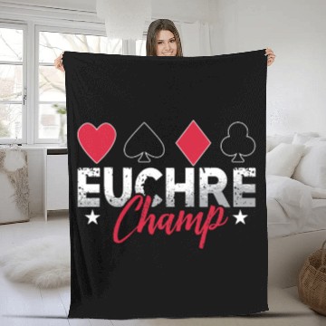 Discover Euchre Champ Playing Cards Pinochle Board Game Fleece Blankets
