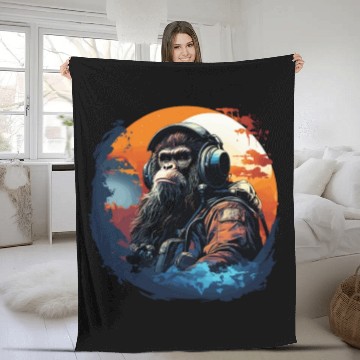 Discover Cool Ape with headphone - Ape, Monkey Graphics Fleece Blankets