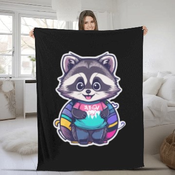 Discover Kawai Happy Raccoon Fleece Blankets