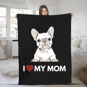 Discover I Love My Mom - White French Bulldog Fleece Blankets
