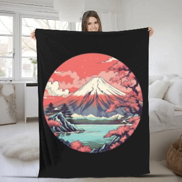Discover Fuji Sakura Serenity: Japanese Landscape Bliss Fleece Blankets