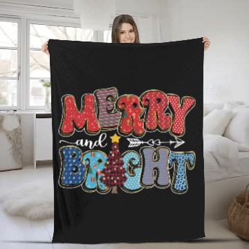 Discover Merry and Bright Chistmas Tree Cute Christmas Fleece Blankets