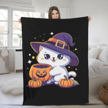 Discover Cute Cat Halloween 3 Fleece Blankets