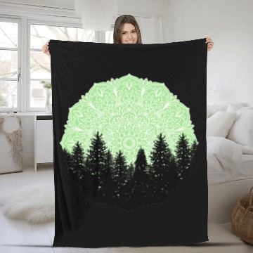 Discover Green Forest Mandala Pacific Northwest Fleece Blankets