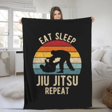 Discover Eat Sleep Jiu-Jitsu Repeat Funny BJJ Fleece Blankets Retro