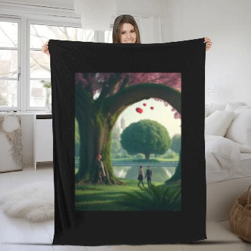 Discover Valentine's day in a park with loved one Fleece Blankets