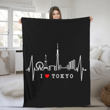 Discover Tokyo Skyline Heartbeat Japanese Heart Love Tokyo Fleece Blankets