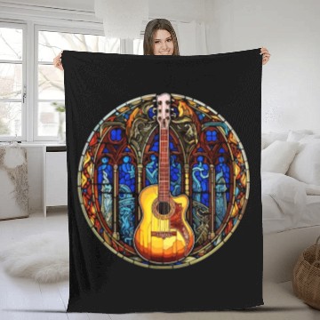 Discover Stained Glass Art - Stylish Colorful Guitar Fleece Blankets