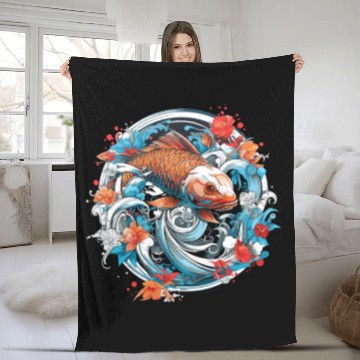 Discover Koi Fish Koi Carp Japanese Koi Garden-Pond Koi Fleece Blankets