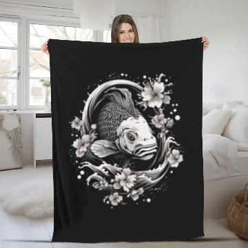 Discover Koi Fish Koi Carp Japanese Tatto-style Koi Fleece Blankets
