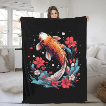 Discover Koi Fish Koi Carp Japanese Koi Garden-Pond Koi Fleece Blankets