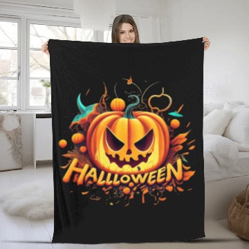 Discover Halloween Autumn Leafs Pumpkin Spooky Design Fleece Blankets