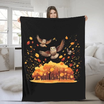 Discover Autumn Owl Nature Leaves Season Fleece Blankets
