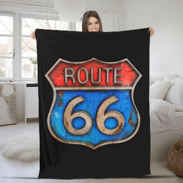 Discover Route 66 vintage sign - Rusty metal Fleece Blankets