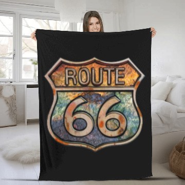 Discover Route 66 vintage sign - Dingy metal sign 2 Fleece Blankets