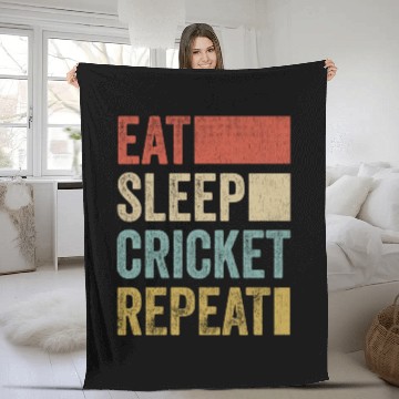 Discover Retro Eat Sleep Cricket Repeat Funny Cricket Fleece Blankets
