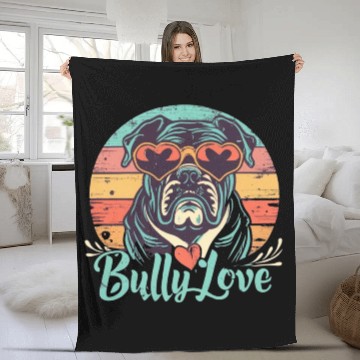Discover Dog Love Bully Retro Fleece Blankets Dog owner Bully lover