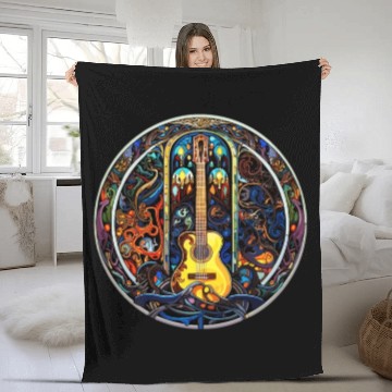 Discover Funny Guitar Artistic Style - Guitar Stained Glass Fleece Blankets