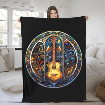 Discover Guitar Stained Glass Style - Funny Guitar Art Fleece Blankets