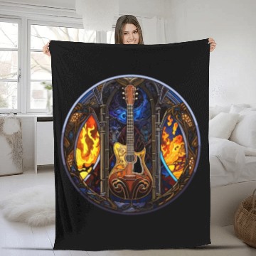 Discover Stained Glass Design - Guitar in Stained Glass Pa Fleece Blankets