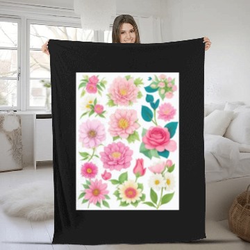 Discover Blooming Crimson and coral Spring Flowers Fleece Blankets