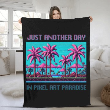 Discover Just Another Day In Pixel Art Paradise Fleece Blankets