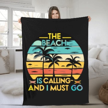 Discover Retro sunset, The Beach is Calling and I must go Fleece Blankets