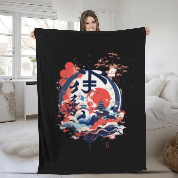 Discover Japanese art work Fleece Blankets