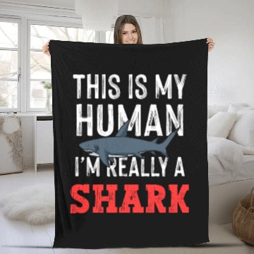 Discover This is My Human Costume Im A Shark Fleece Blankets