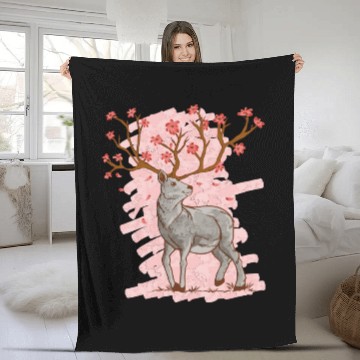 Discover Cherry Blossom Deer Sakura Fleece Blankets