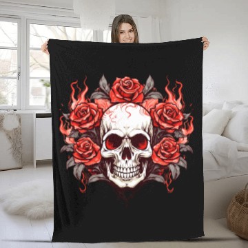 Discover Halloween Roses and Skull Fleece Blankets