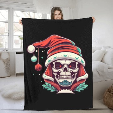 Discover Skeleton Face With Santa Hat Fleece Blankets