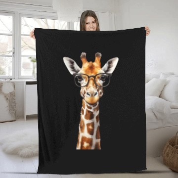 Discover Funny giraffe with glasses Fleece Blankets